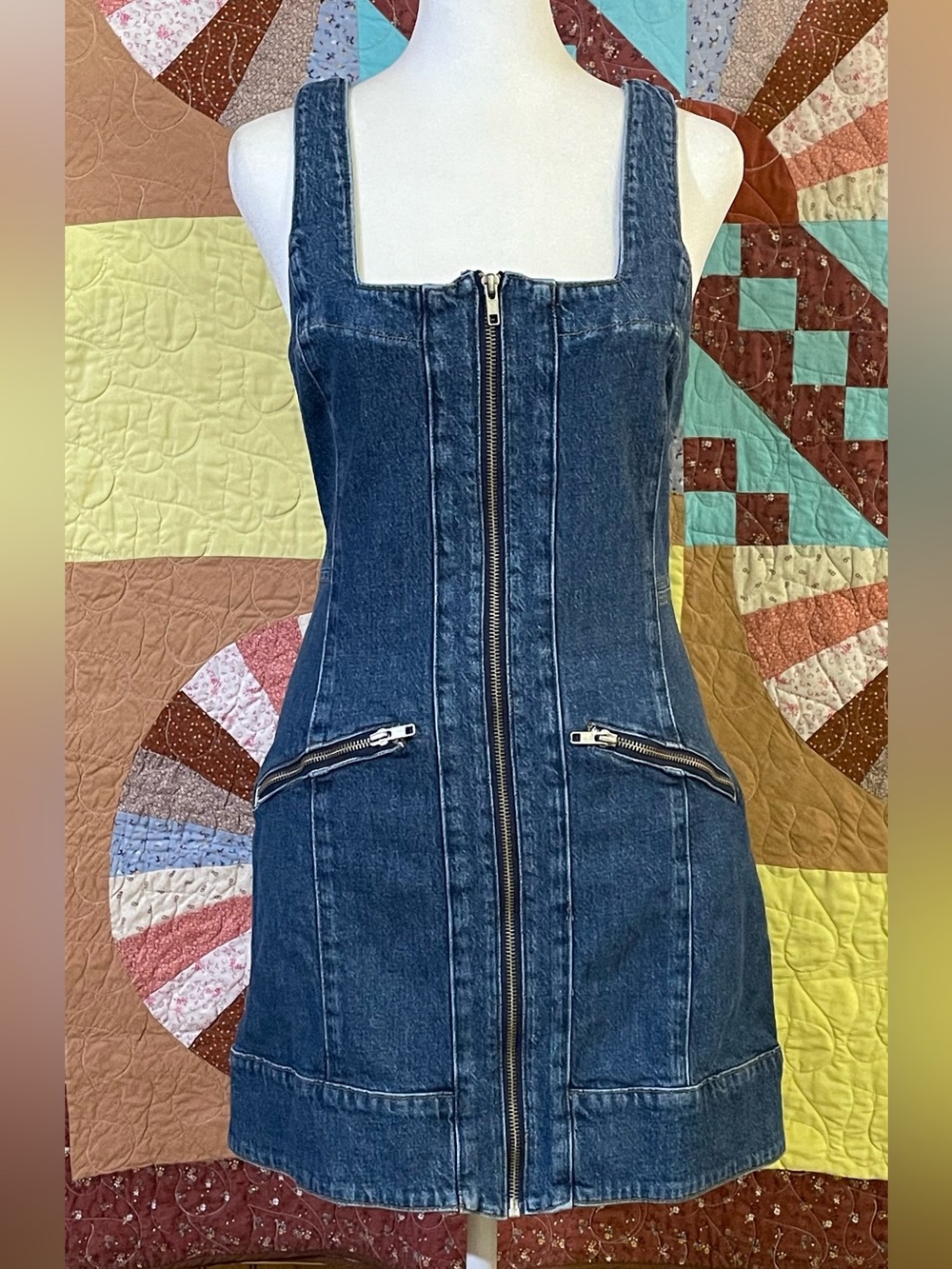FREE PEOPLE Denim Zip-Front Mini Dress - Blue SIZE 4          (FITS LIKE A 2)